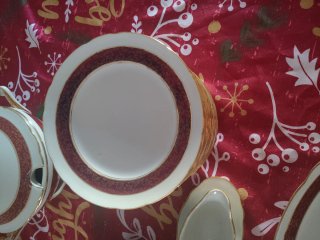 Vajilla Santa Clara Porcelana Roja y Blanca