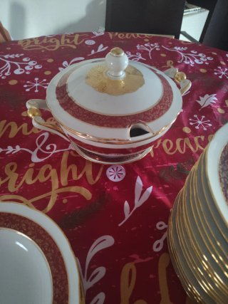 Vajilla Santa Clara Porcelana Roja y Blanca