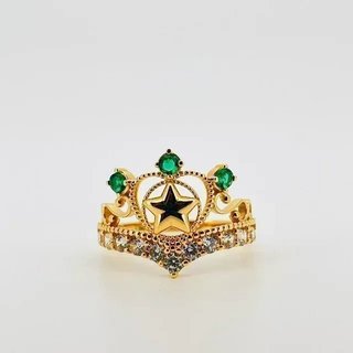 ANILLO CORONA CON CIRCONITAS VERDE Y BLANCO