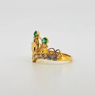 ANILLO CORONA CON CIRCONITAS VERDE Y BLANCO