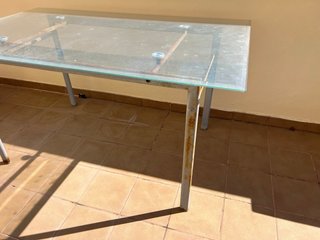 Mesa de terraza cristal y metal