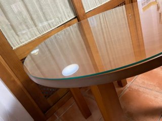Mesa redonda madera y cristal