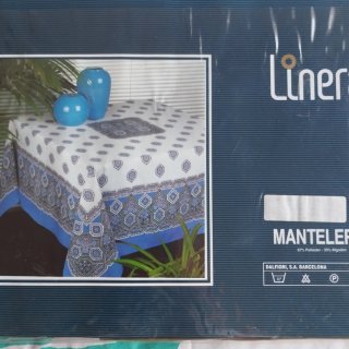 Mantelería 6 servicios verde y blanco, nueva