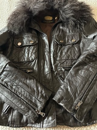 Giacca pelle marrone scuro collo removibile