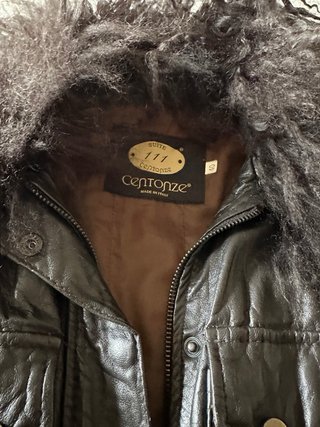 Giacca pelle marrone scuro collo removibile
