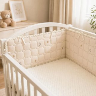 Protector cuna acolchado beige/gris
