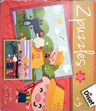 2 Puzzles Cerditos y Lobo 26x18.5cm