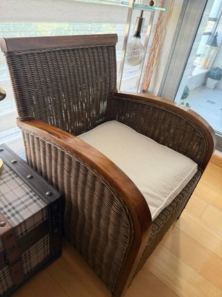 2 sillones mimbre y madera para interior, exterior