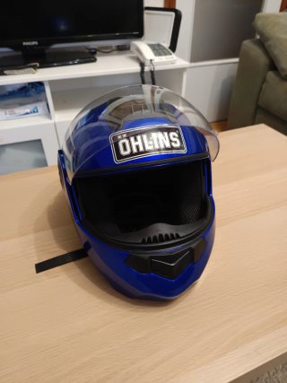 Casco de moto azul talla M