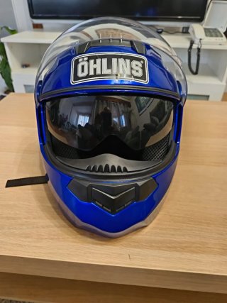 Casco de moto azul talla M