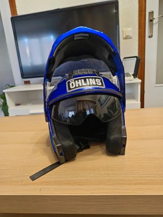 Casco de moto azul talla M