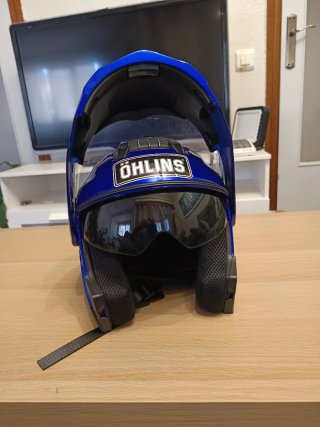 Casco de moto azul talla M