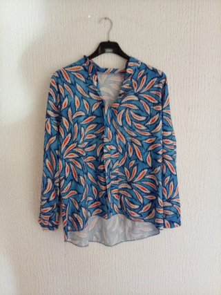 Camicia etnica fantasia blu e arancio