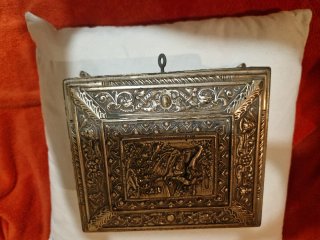 Caja antigua latón/cobre forrada