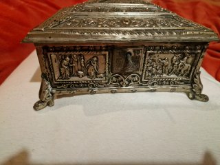 Caja antigua latón/cobre forrada