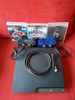 Consola PS3 Slim Negra + 3 Juegos + Mandos