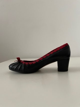 DS Cool Zapatos Salón de Cuero Negros con Rojo