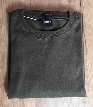 BOSS Hugo Boss Khaki Green Crew Neck Knit Jumper –