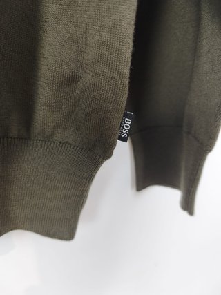 BOSS Hugo Boss Khaki Green Crew Neck Knit Jumper –