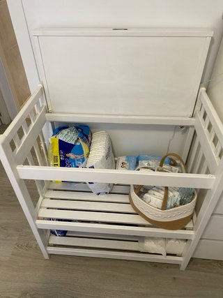 Cambiador bebé madera blanco con almacenaje