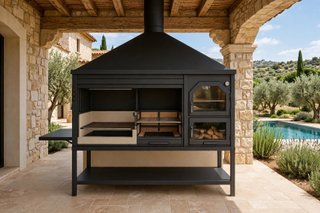 Barbacoa de leña negra y beige S-3