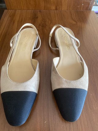 Chanel Bailarinas Beige y Negras Talla 40,5