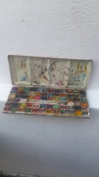 Scatola Latta Vintage Bambini Pittura Acquerelli