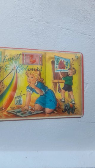 Scatola Latta Vintage Bambini Pittura Acquerelli