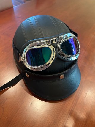 Casco moto réplica antiguo con gafas