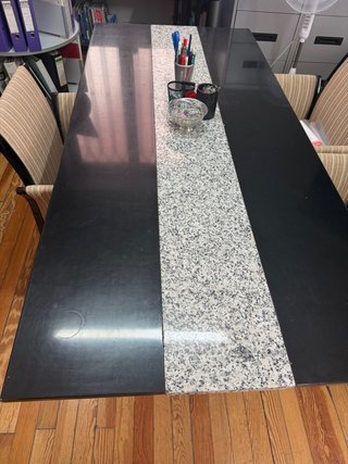 Mesa de reuniones negra y granito 185x53 cm