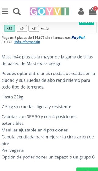 Silla y regalo de paseo Mast4 hasta 22kg