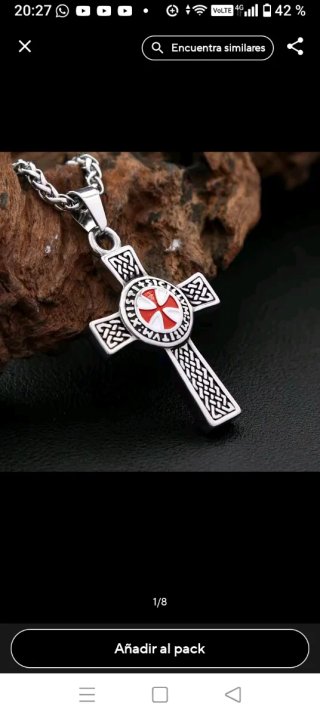 Collar Cruz Templaria Plata y Rojo