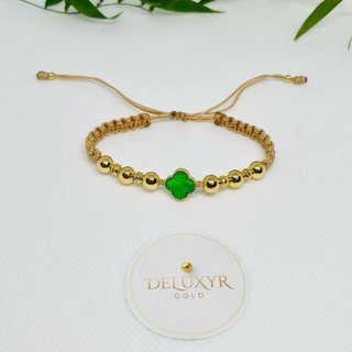 Pulsera Oro Laminado 18k Trébol Verde
