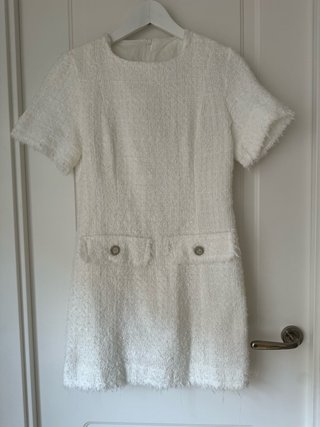 Vestido Tweed Blanco Talla 36 Vintage