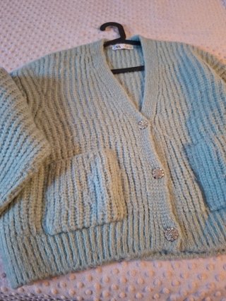 Chaqueta Zara punto grueso verde M