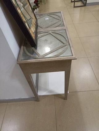 Consola recibidor madera y cristal con cajón