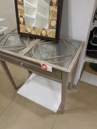 Consola recibidor madera y cristal con cajón