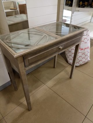 Consola recibidor madera y cristal con cajón