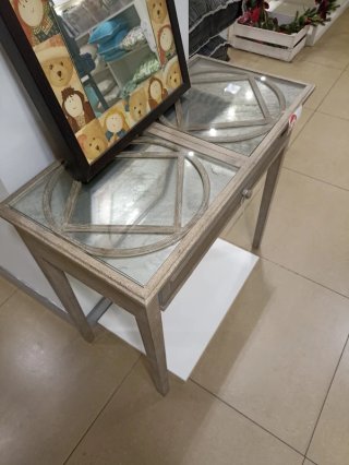 Consola recibidor madera y cristal con cajón