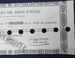 Regno d'Italia Obbligazione Debito Pubblico 1866