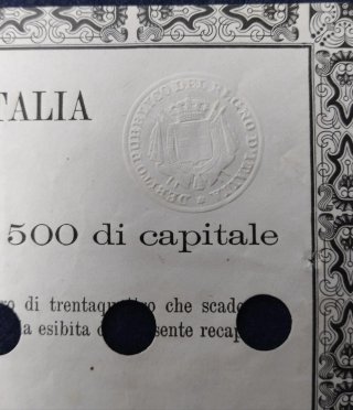 Regno d'Italia Obbligazione Debito Pubblico 1866