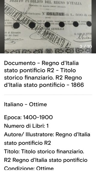 Regno d'Italia Obbligazione Debito Pubblico 1866
