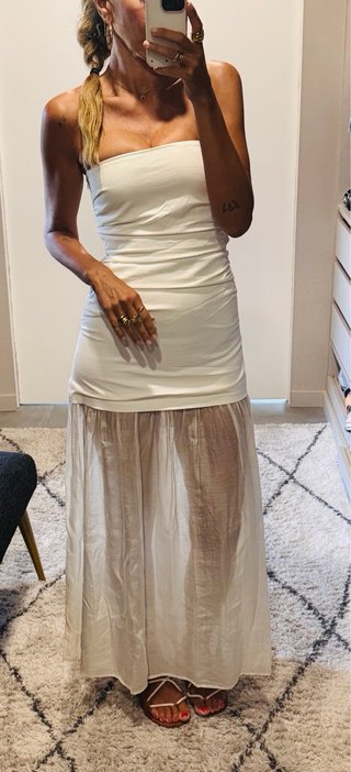 Vestido Zara combinado drapeado blanco