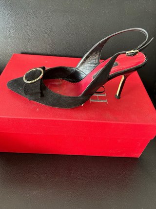Zapatos Carolina Herrera Ante Negro Hebilla Dorada