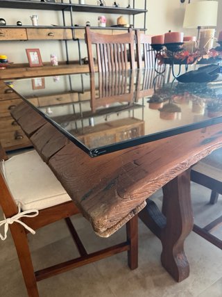 Mesa Comedor Rústica antigua  Madera y Cristal