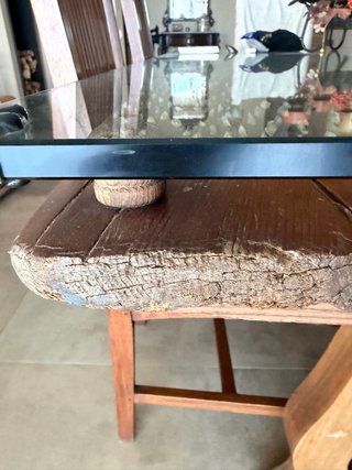 Mesa Comedor Rústica antigua  Madera y Cristal
