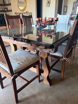 Mesa Comedor Rústica antigua  Madera y Cristal