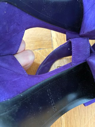 Sandalias Moradas Plataforma Tacón Dorado