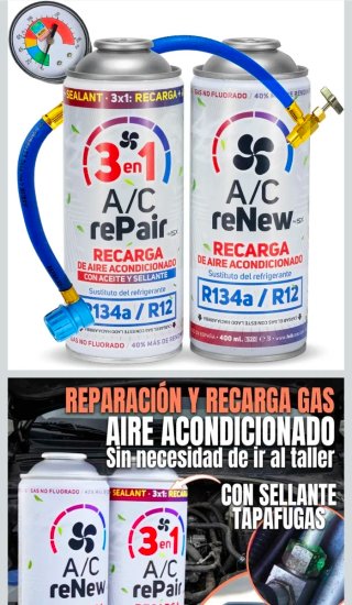 Kit Recarga A/C R134a + Tapa Fugas