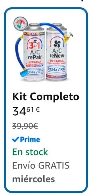 Kit Recarga A/C R134a + Tapa Fugas